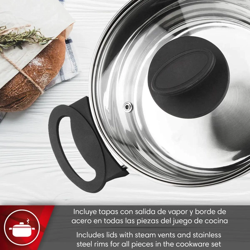 BATERIA DE COCINA DE ACERO INOXIDABLE 9 PIEZAS CON TAPAS DE VIDRIO - 3