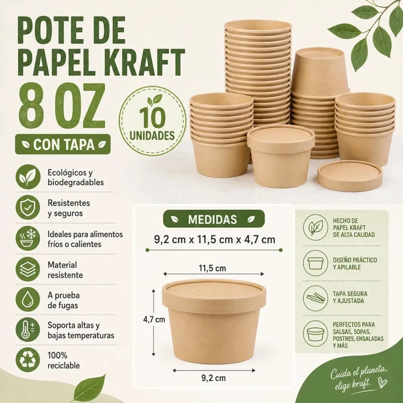 POTE CONTENEDOR KRAFT 8 OZ CON TAPA DE POLIPAPEL - 2
