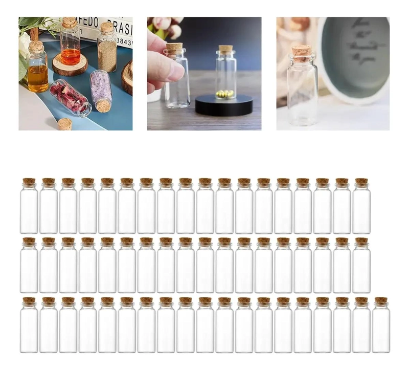 PACK DE 55 MINIBOTELLAS DE VIDRIO CON TAPON DE CORCHO - 1