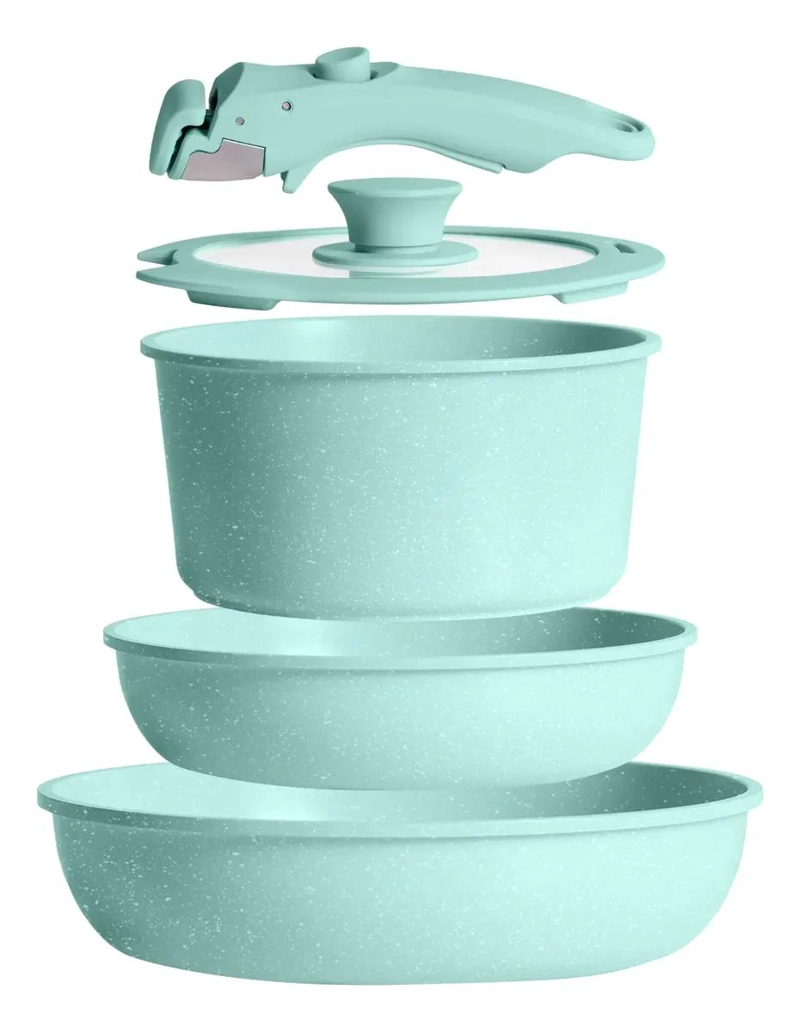 BATERIA DE COCINA ANTIADHERENTE 5 PIEZAS VERDE MACARON - 1