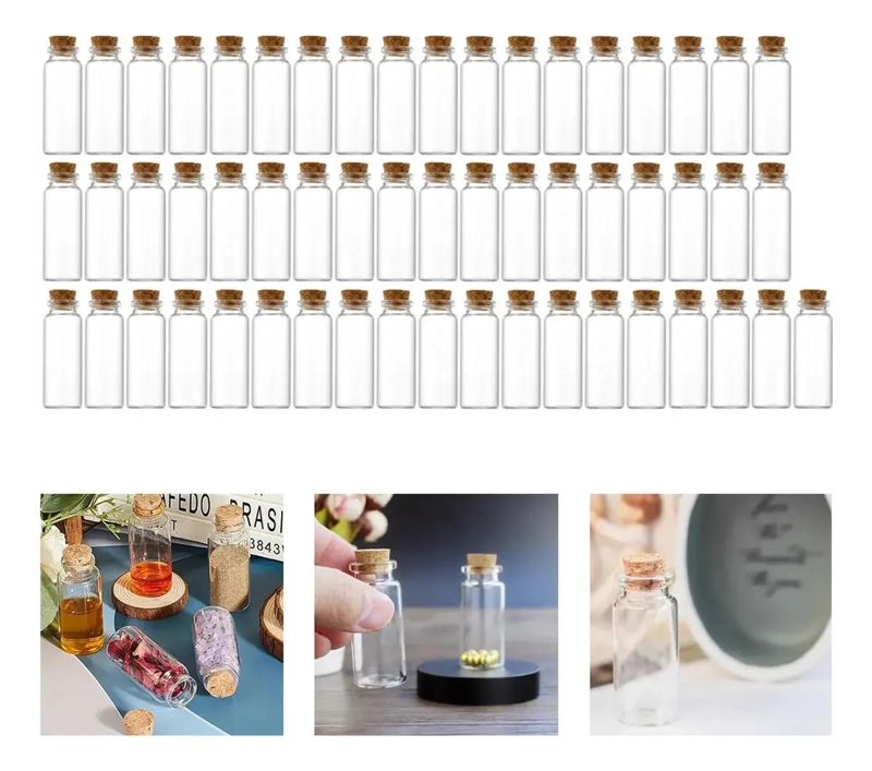 PACK DE 55 MINIBOTELLAS DE VIDRIO CON TAPON DE CORCHO - 1