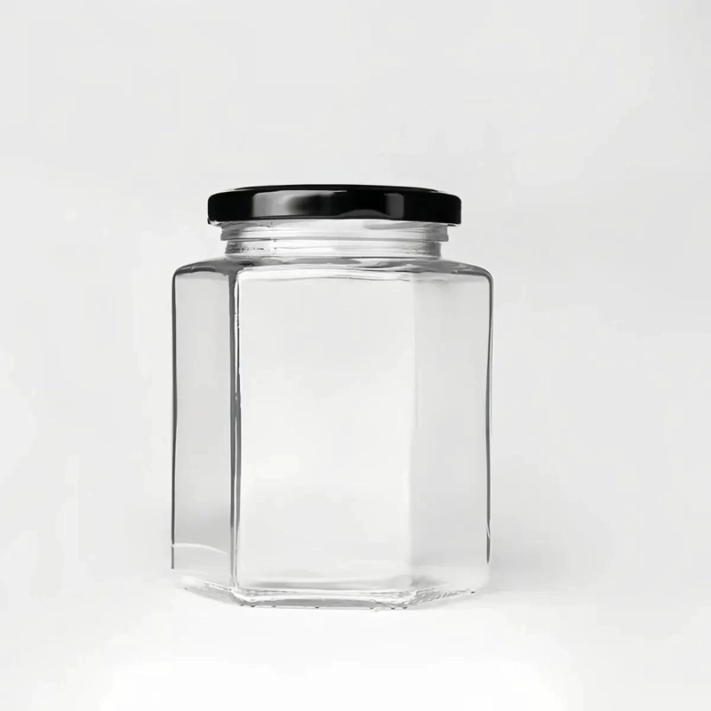 TARRO DE VIDRIO HEXAGONAL HERME TICO PARA MIEL Y CONSERVAS - 1