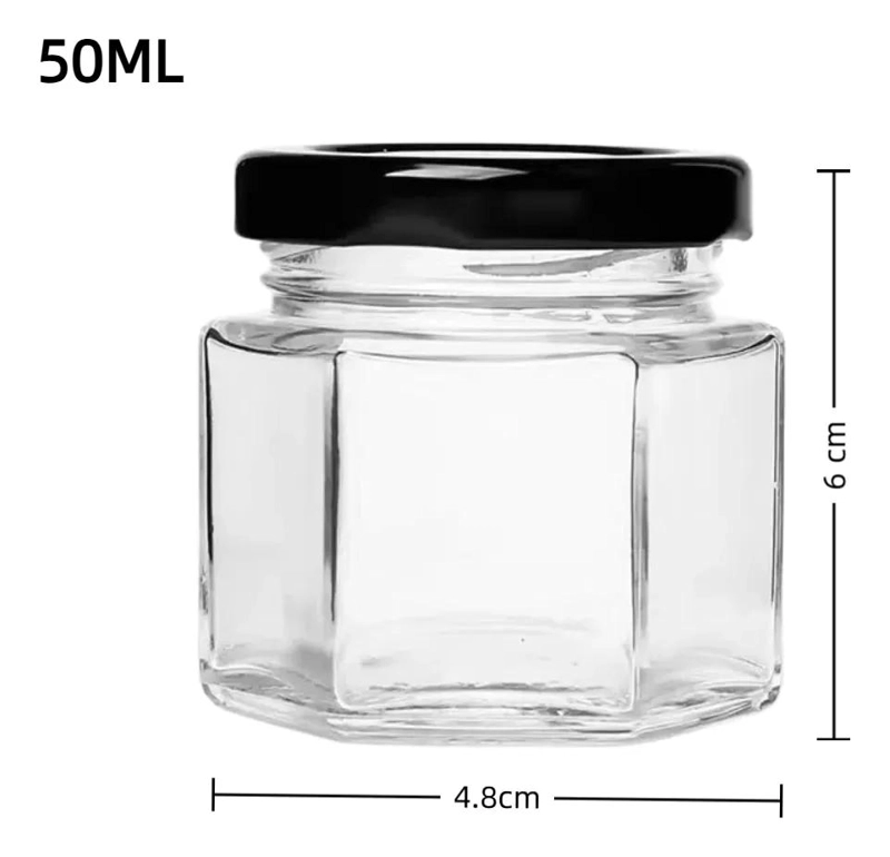 TARRO DE VIDRIO HEXAGONAL HERME TICO PARA MIEL Y CONSERVAS - 2