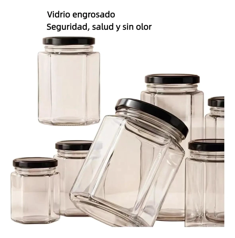 TARRO DE VIDRIO HEXAGONAL HERME TICO PARA MIEL Y CONSERVAS - 3