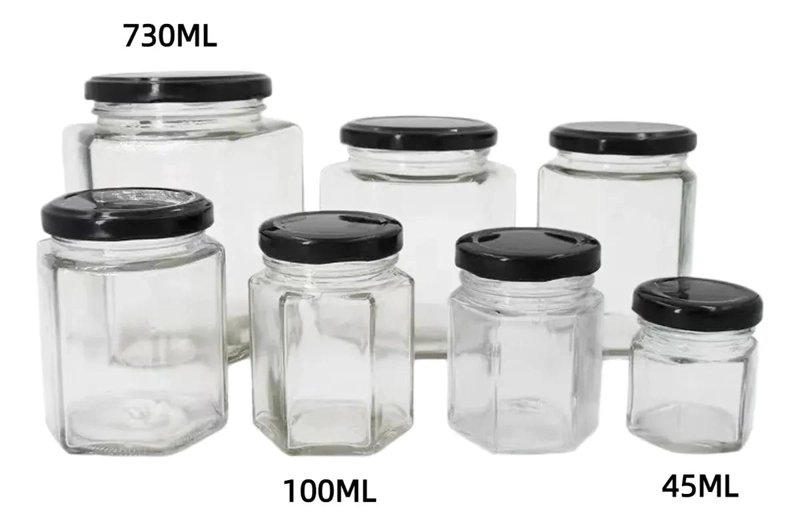 TARRO DE VIDRIO HEXAGONAL HERME TICO PARA MIEL Y CONSERVAS - 4