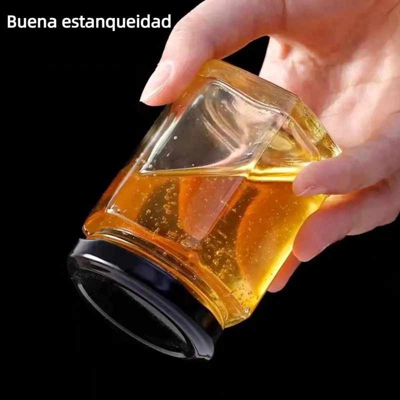 TARRO DE VIDRIO HEXAGONAL HERME TICO PARA MIEL Y CONSERVAS - 5