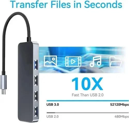 HUB USB TIPO C 3.0 DE ALUMINIO CON 4 PUERTOS - 3