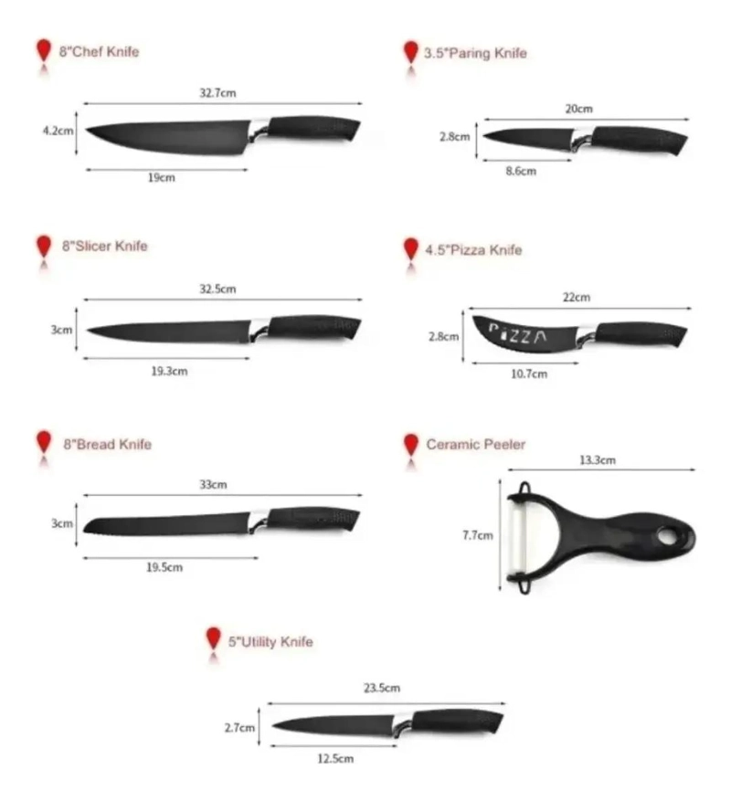 SET DE CUCHILLOS DE COCINA 7 PIEZAS CON REVESTIMIENTO ANTIBACTERIANO - 2