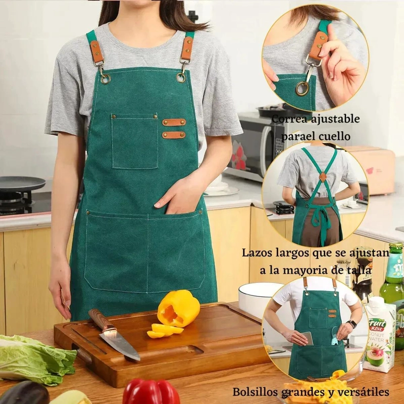 DELANTAL MULTIUSOS CON BOLSILLOS PARA COCINA Y ARTE - 4