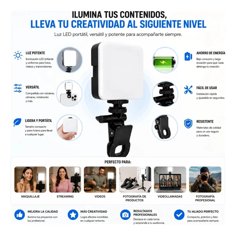 ARO DE LUZ LED PORTATIL CON CLIP PARA CELULAR Y NOTEBOOK - 2