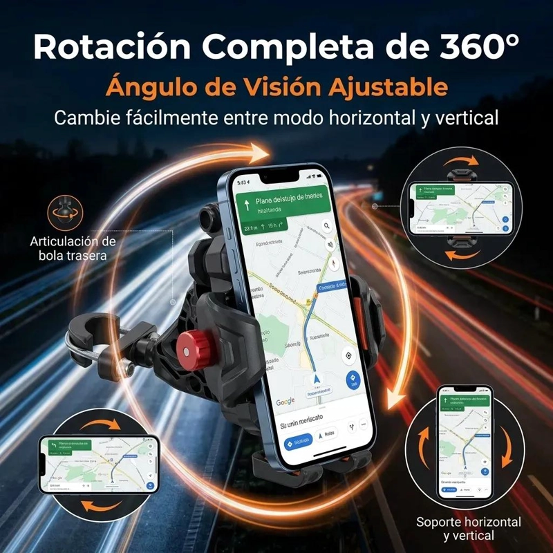SOPORTE UNIVERSAL PARA CELULAR 360° PARA MOTOCICLETAS Y BICICLETAS - 7