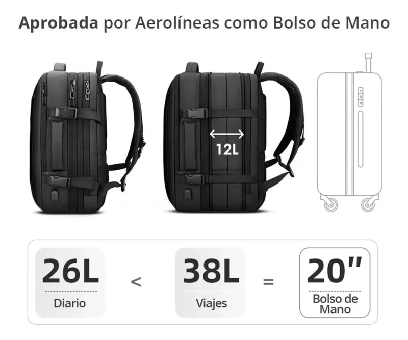 MOCHILA MALETA IMPERMEABLE ANTIRROBO EXPANSIBLE 35 LITROS - 5