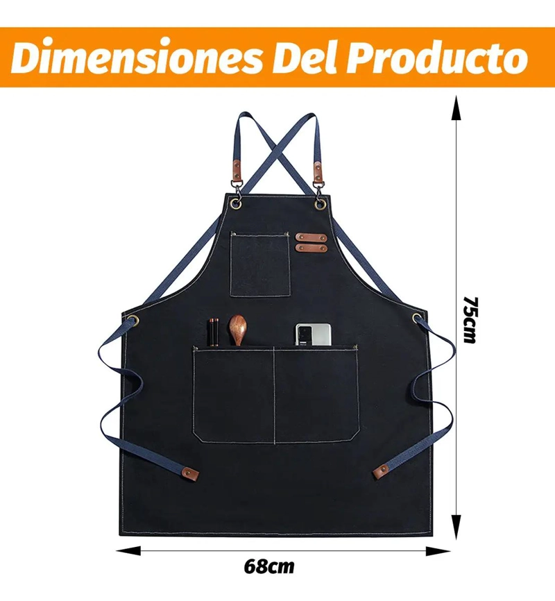 DELANTAL DE LONA AJUSTABLE CON TRES BOLSILLOS PARA COCINA Y ESTILISMO - 3