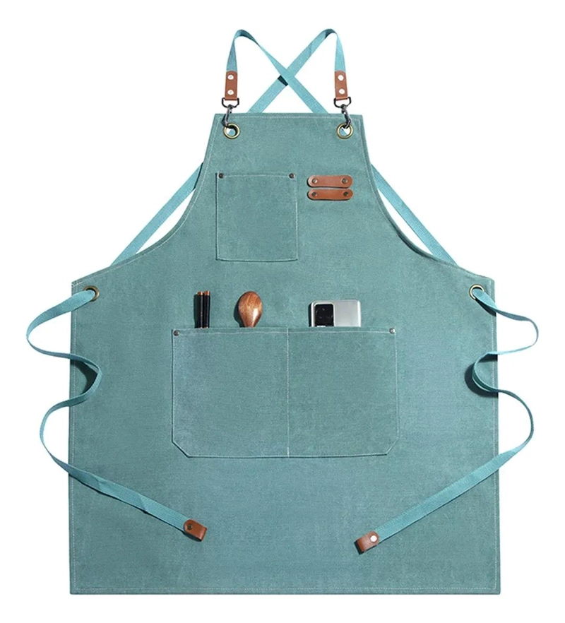 DELANTAL DE LONA AJUSTABLE CON BOLSILLOS PARA COCINA Y ESTILISMO - 1