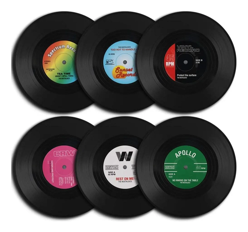 SET DE 6 POSAVASOS DISEÑO VINILO RETRO PARA BEBIDAS - 1