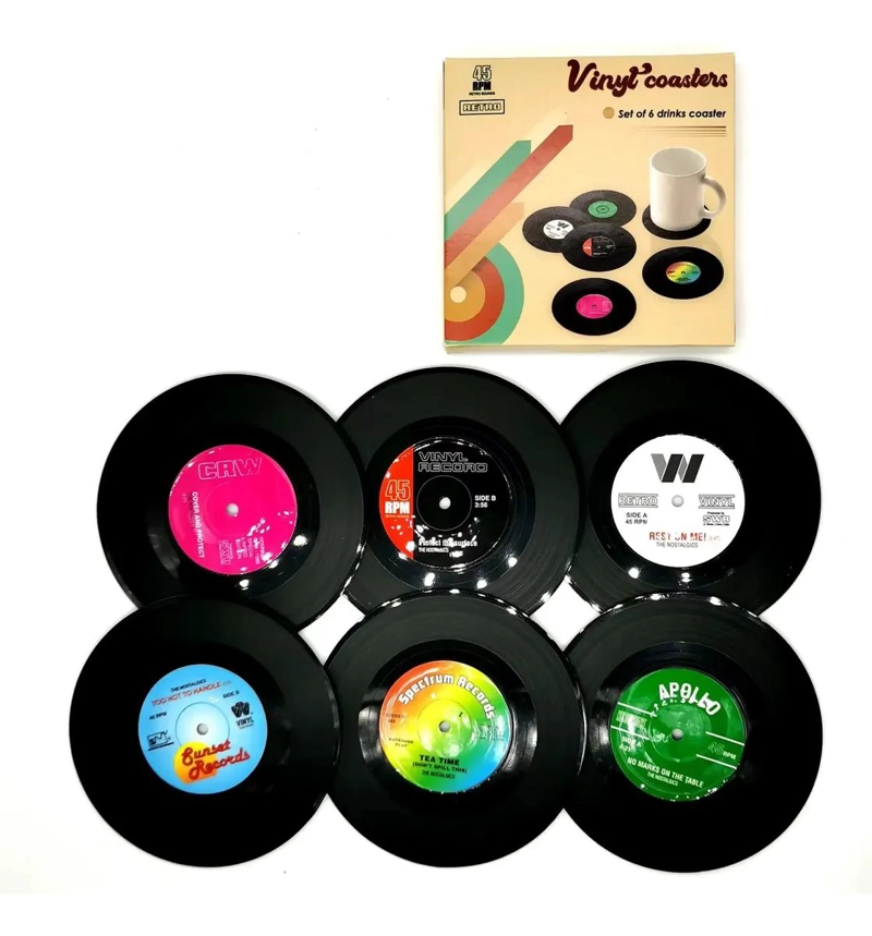 SET DE 6 POSAVASOS DISEÑO VINILO RETRO PARA BEBIDAS - 3