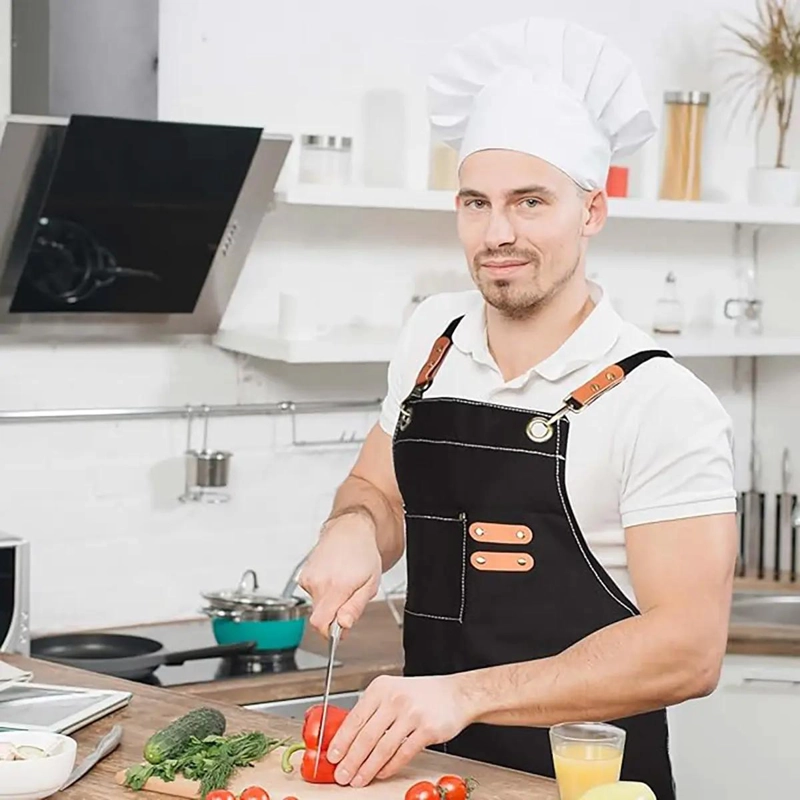 DELANTAL DE LONA AJUSTABLE CON TRES BOLSILLOS PARA COCINA Y ESTILISMO - 2