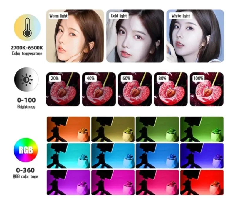 MINI LUZ RGB PORTATIL AJUSTABLE PARA SELFIES Y VIDEOS - 7