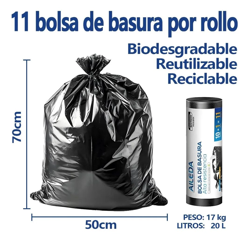 BOLSA DE BASURA PEQUEÑA 50X70 CM 20L 110 UNIDADES - 2