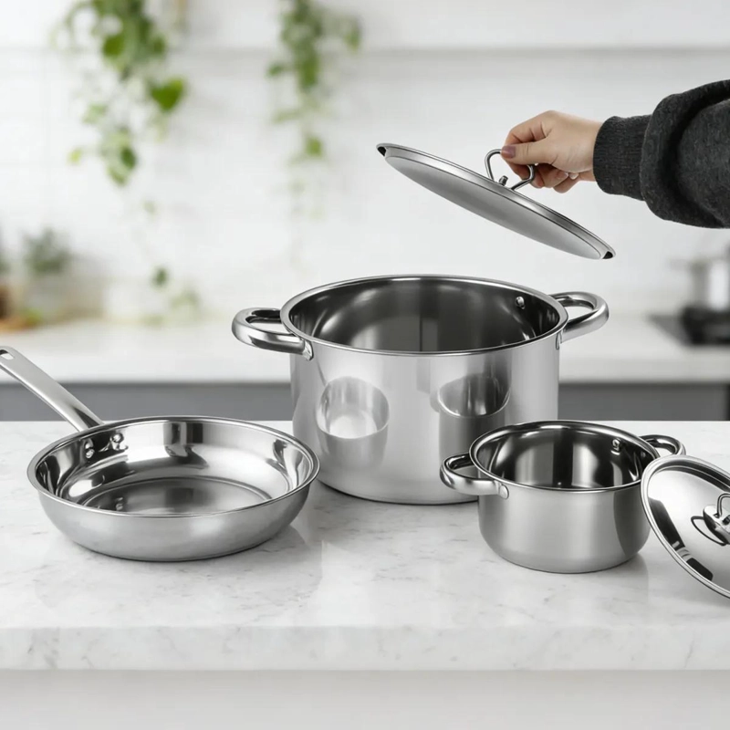 JUEGO DE OLLAS DE ACERO INOXIDABLE 15 PIEZAS PARA COCINAR - 8