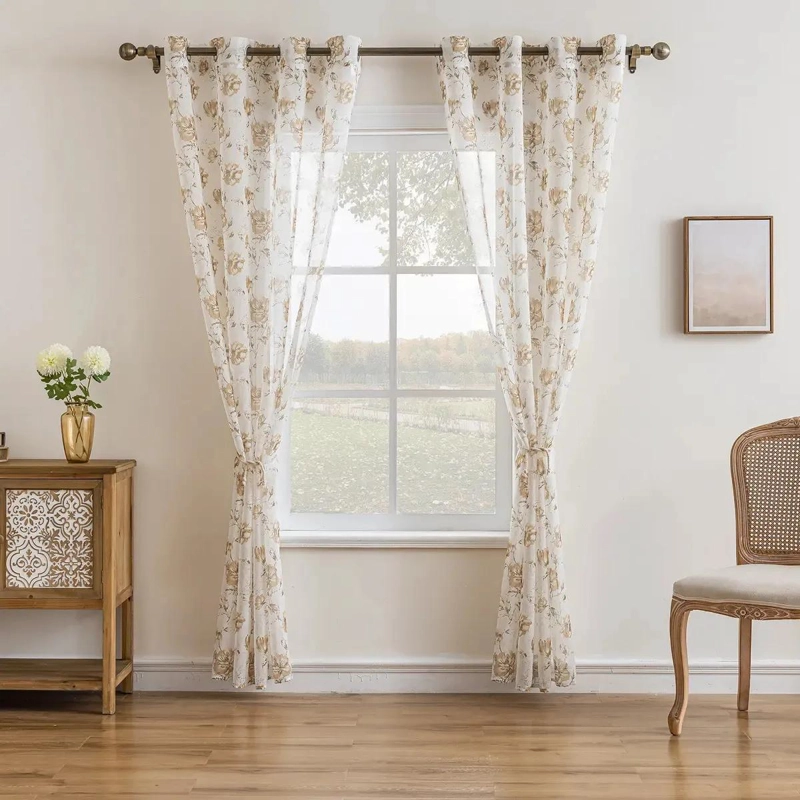 CORTINA DECORATIVA ESTAMPADA FLORAL 140X220 CM EN LINO - 2