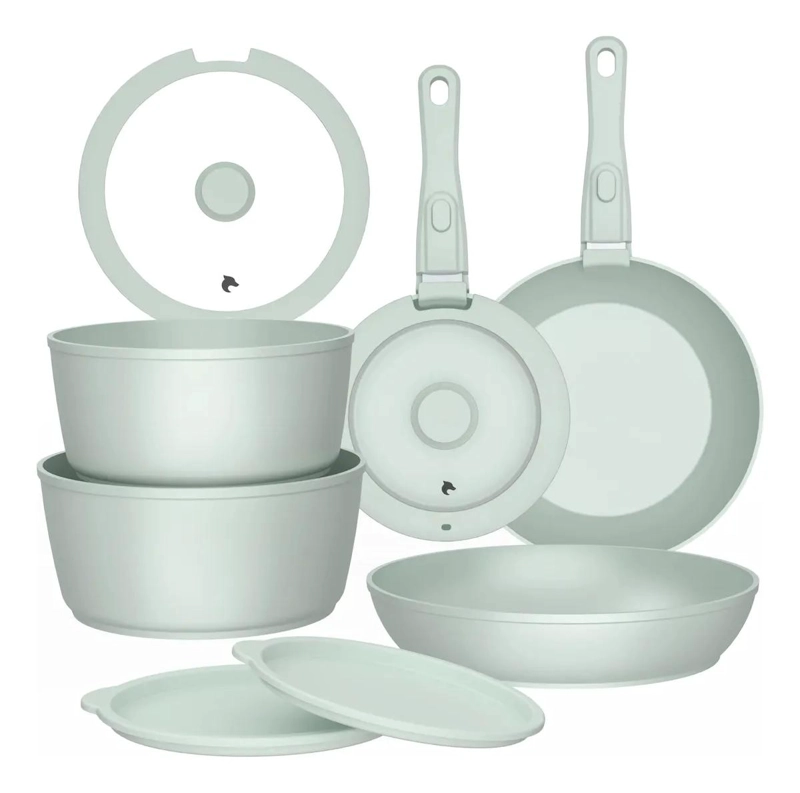BATERIA DE COCINA 11 PIEZAS ALUMINIO FORJADO COLOR MENTA - 1