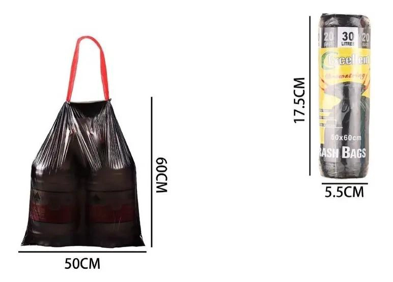 BOLSA DE BASURA PEQUEÑA CON CORDON 60X50 CM PARA HOGAR - 2