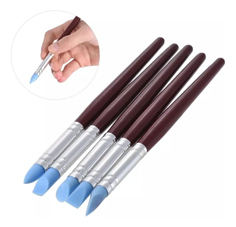 SET DE 5 PINCELES CON PUNTA DE GOMA PARA MODELAR Y ESCULPIR - 1