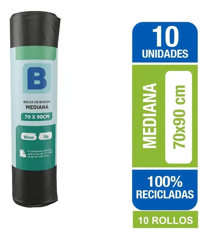 PACK DE 10 BOLSAS DE BASURA NEGRAS DE 70X90 CM - 1