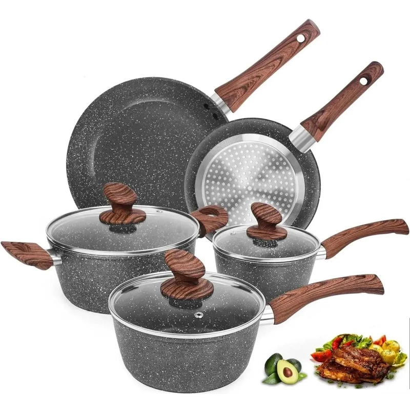 JUEGO DE OLLAS Y SARTENES ANTIADHERENTES DE 8 PIEZAS PARA COCINA - 1