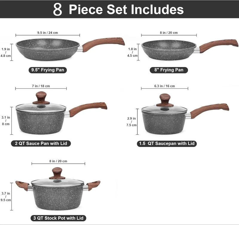 JUEGO DE OLLAS Y SARTENES ANTIADHERENTES DE 8 PIEZAS PARA COCINA - 3