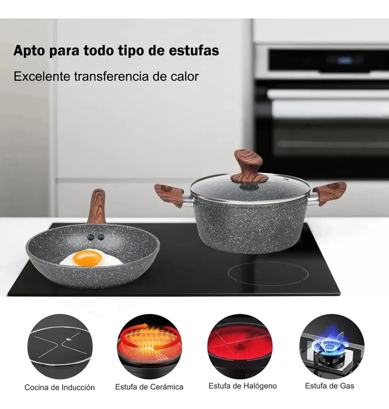 JUEGO DE OLLAS Y SARTENES ANTIADHERENTES DE 8 PIEZAS PARA COCINA - 7