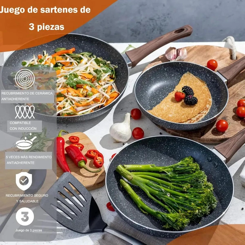 JUEGO DE OLLAS Y SARTENES ANTIADHERENTES DE 8 PIEZAS PARA COCINA - 9