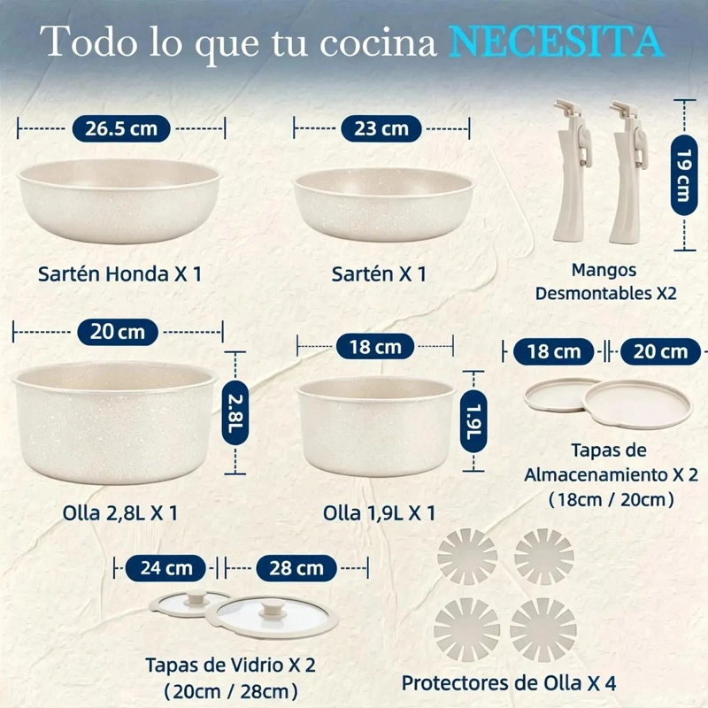 JUEGO DE BATERIA DE COCINA ANTIADHERENTE GRANITO 14 PIEZAS - 1