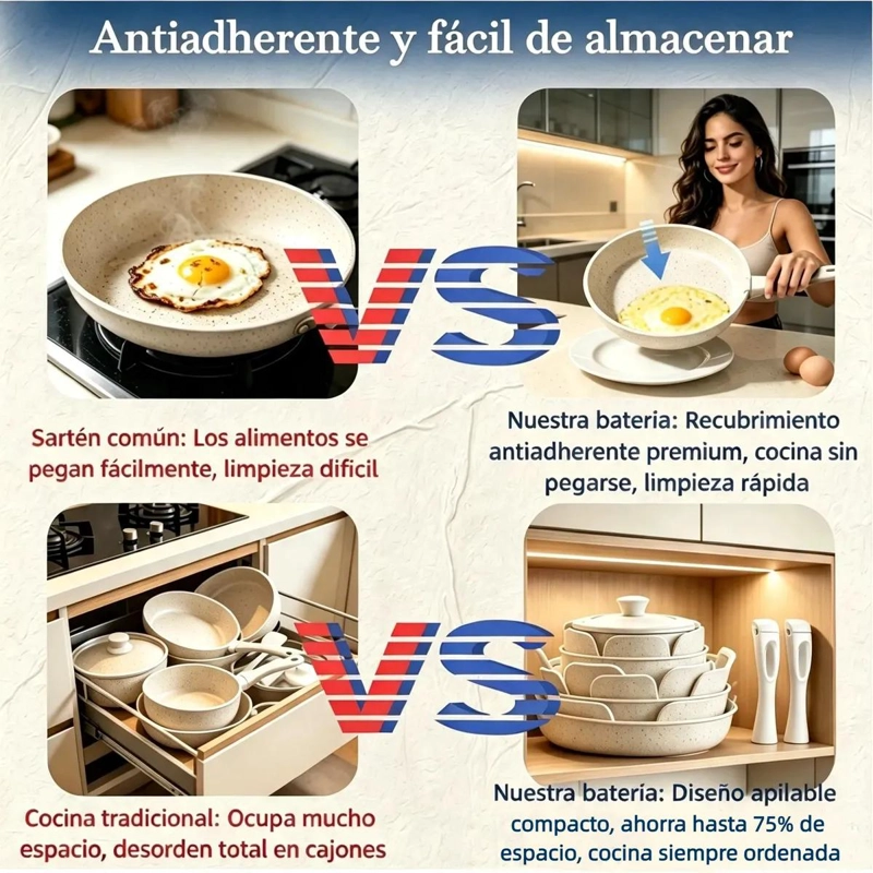 JUEGO DE BATERIA DE COCINA ANTIADHERENTE GRANITO 14 PIEZAS - 3