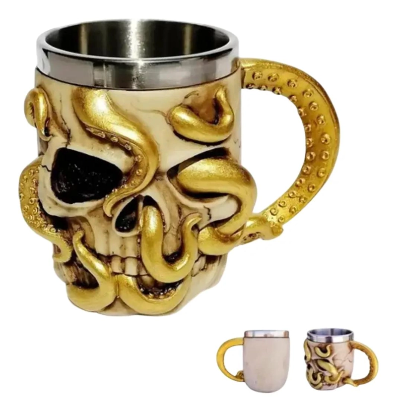 TAZON CALAVERA PIRATA CON PULPO 400CC DISEÑO UNICO - 1