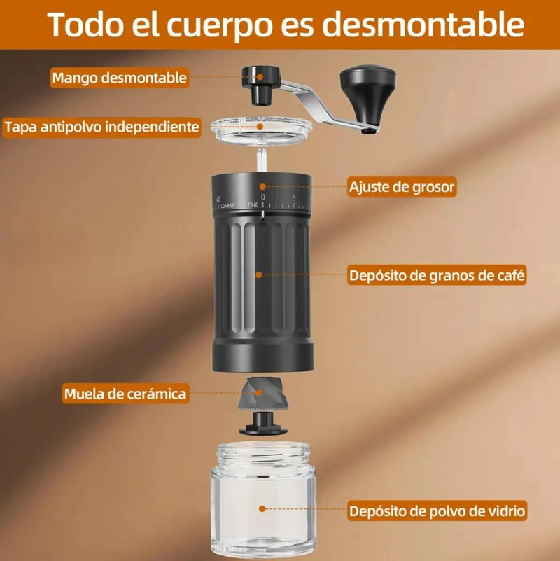 MOLINO MANUAL PORTATIL PARA CAFE  CON AJUSTE DE MOLIENDA FINO Y GRUESO - 6