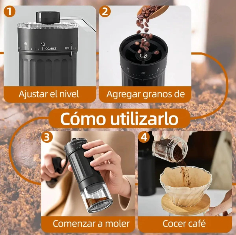 MOLINO DE CAFE  MANUAL CON MANIVELA Y AJUSTE DE MOLIENDA FINO A GRUESO - 5