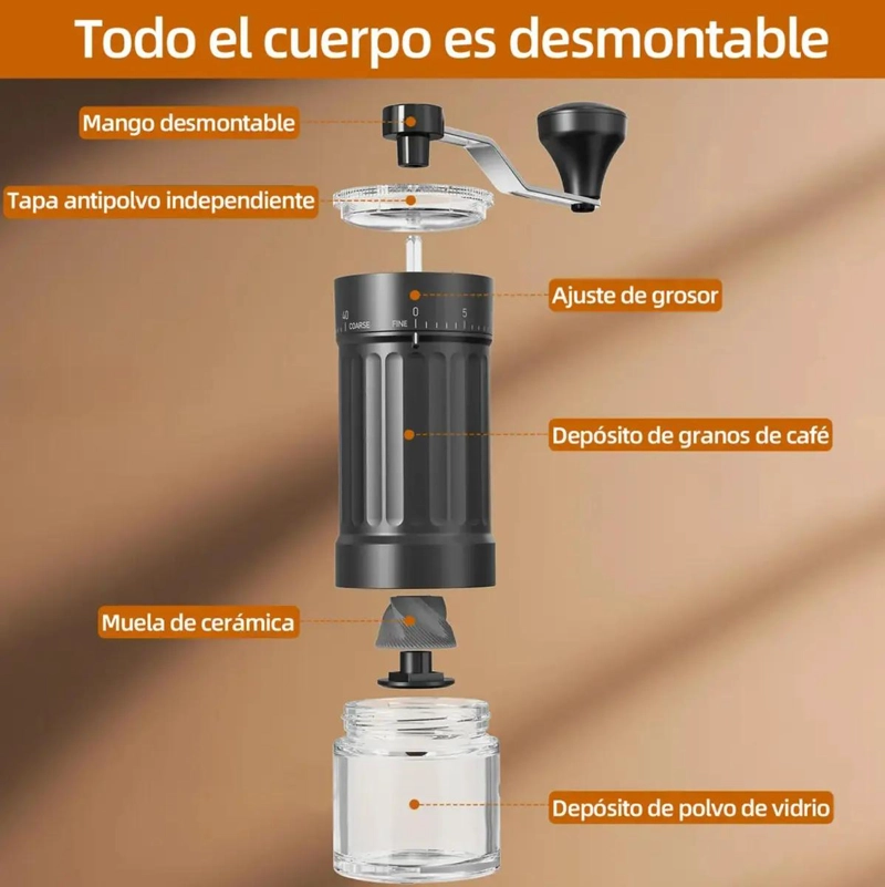 MOLINO DE CAFE  MANUAL CON MANIVELA Y AJUSTE DE MOLIENDA FINO A GRUESO - 6