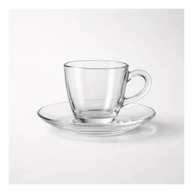 CONJUNTO DE 6 TAZAS Y PLATILLOS DE VIDRIO TRANSPARENTE - 2