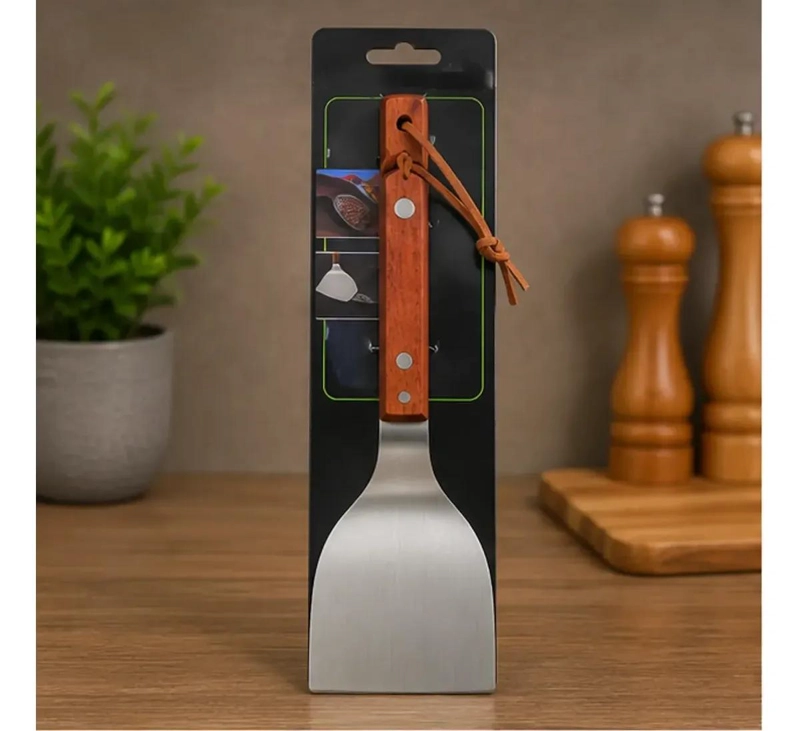 ESPATULA PARA PARRILLA DE ACERO CON MANGO ERGONOMICO DE MADERA 30 CM - 2