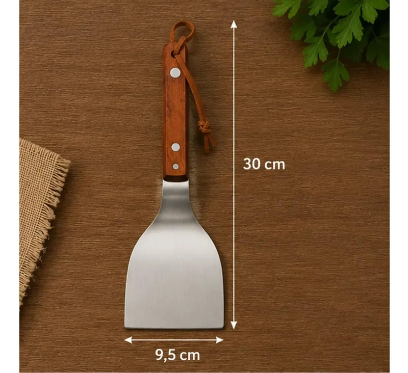 ESPATULA PARA PARRILLA DE ACERO CON MANGO ERGONOMICO DE MADERA 30 CM - 4