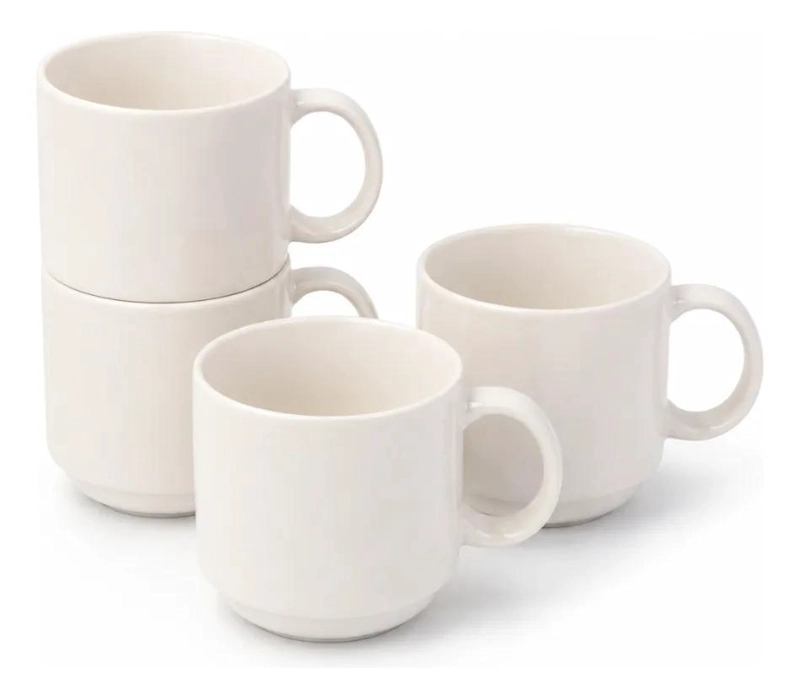 SET DE 4 TAZAS MUGS APILABLES DE PORCELANA 350 ML PARA BEBIDAS CALIENTES - 1
