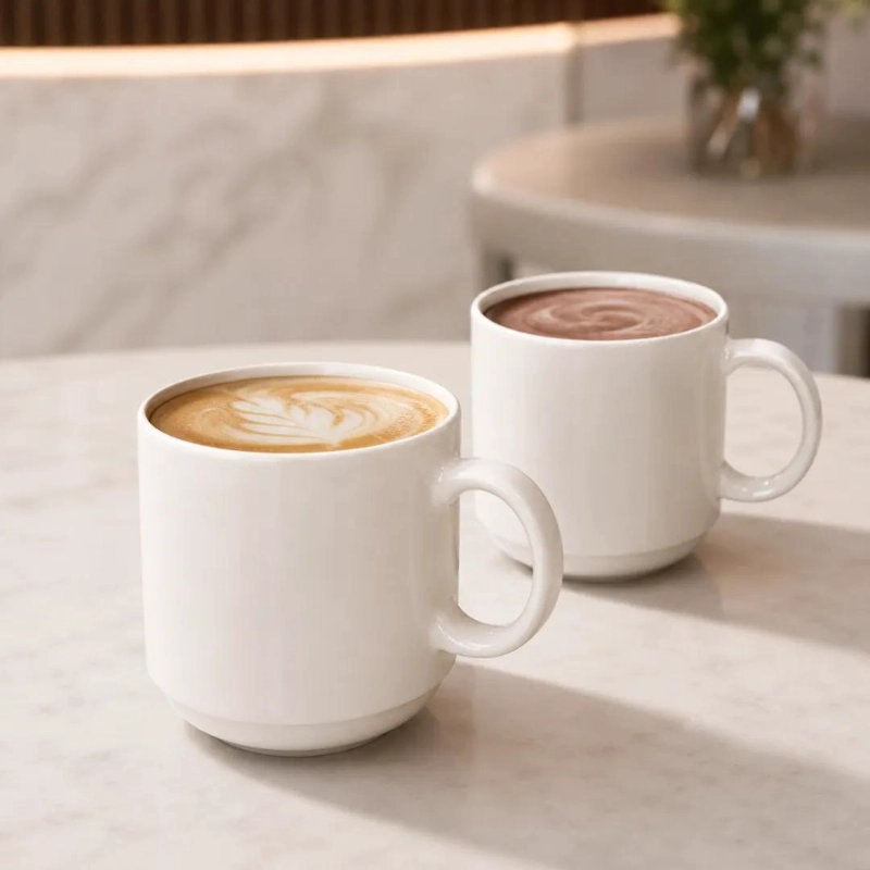 SET DE 4 TAZAS MUGS APILABLES DE PORCELANA 350 ML PARA BEBIDAS CALIENTES - 2