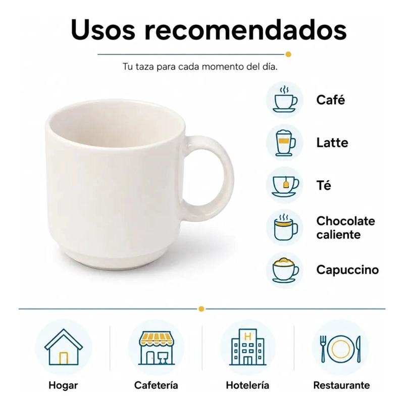 SET DE 4 TAZAS MUGS APILABLES DE PORCELANA 350 ML PARA BEBIDAS CALIENTES - 4