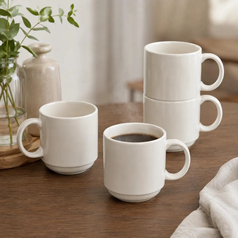SET DE 4 TAZAS MUGS APILABLES DE PORCELANA 350 ML PARA BEBIDAS CALIENTES - 5