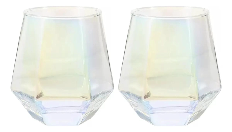 SET DE 2 VASOS DE CRISTAL HEXAGONALES PARA BEBIDAS 300ML - 1