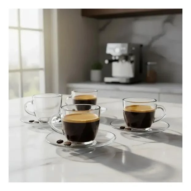 CONJUNTO DE 6 TAZAS Y PLATILLOS DE VIDRIO PARA BEBIDAS - 1