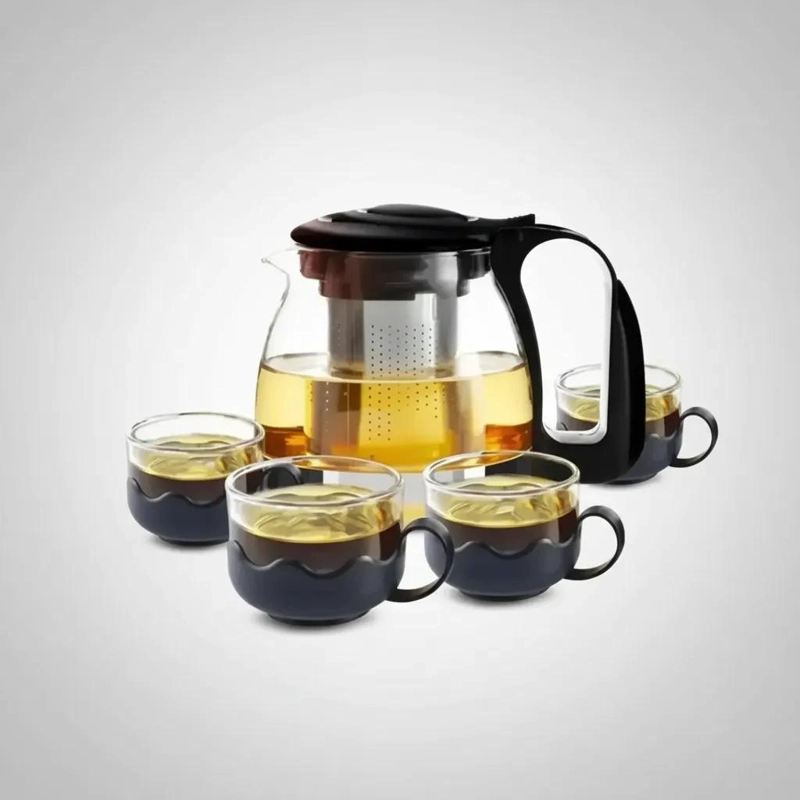 SET DE TETERA DE VIDRIO CON FILTRO Y 4 TAZAS PARA TE - 4