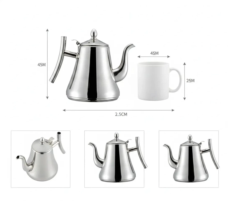 TETERA DE ACERO INOXIDABLE CON INFUSOR CUELLO CISNE 1 LITRO - 6